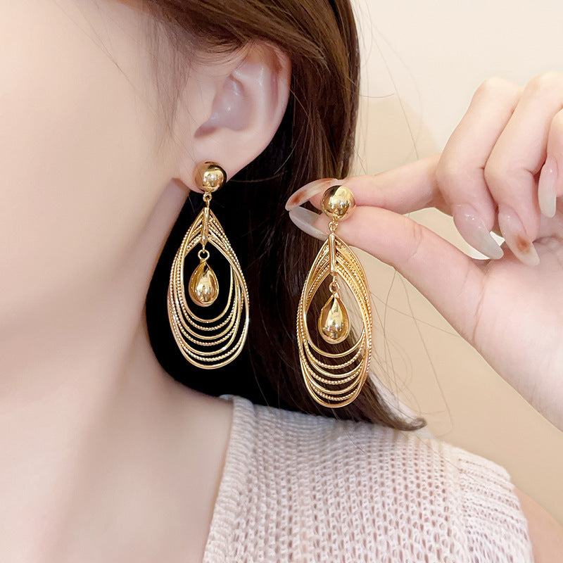 Wholesale Chic Multi-Layer Geometric Diamond Hollow Drop Earrings Environmentally Friendly Copper Alloy Jewelry Accessory for Boutique Resale
