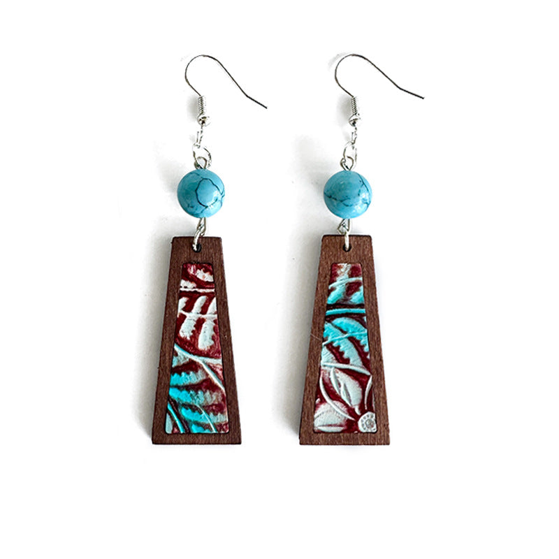 Wholesale Genuine leather earrings vintage turquoise leopard print cowhide earrings
