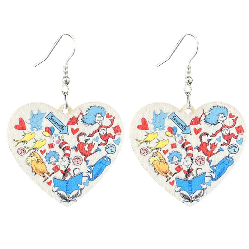 Wholesale 2 pairs/ pack Wooden cartoon Valentine' s Day and Teacher' s Day bowknot earrings