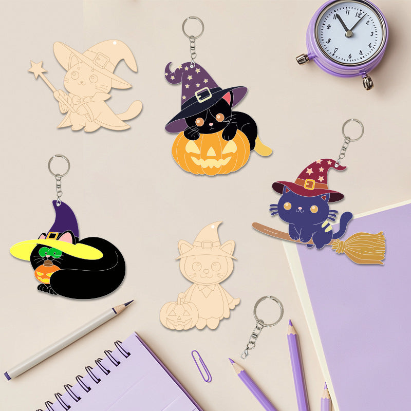 Wholesale  Cat Pumpkin Wooden Keychain Pendant Fall Party Favor Gift Car Key Accessory