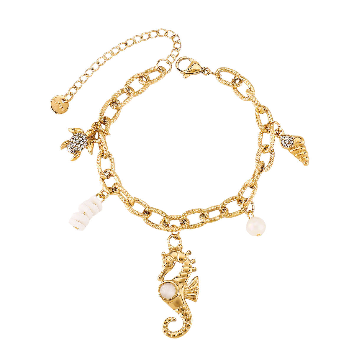 Wholesale Ocean Series Summer Vacation Style Seaside Beach Seahorse Conch Shell Pendant Stainless Steel Bracelet for Women