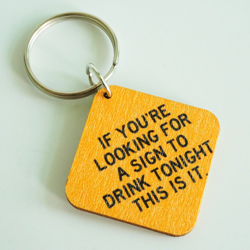 Wholesale 2pcs Fun and Humorous Wine Lover Warning Sign Wood Keychain ACC-KC-HY025