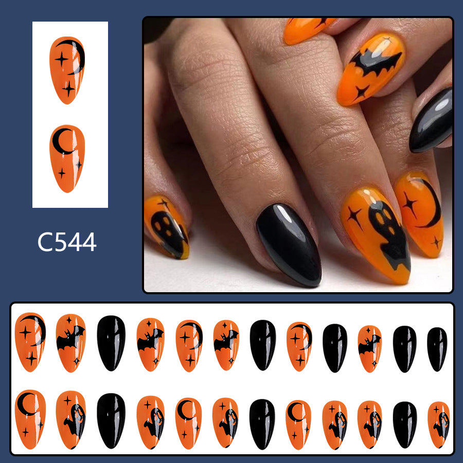 Wholesale 24 Pieces/box Halloween Horror Ghost Bat Press-on Nails Kits Nail Stickers ACC-NS-GuaiXL082