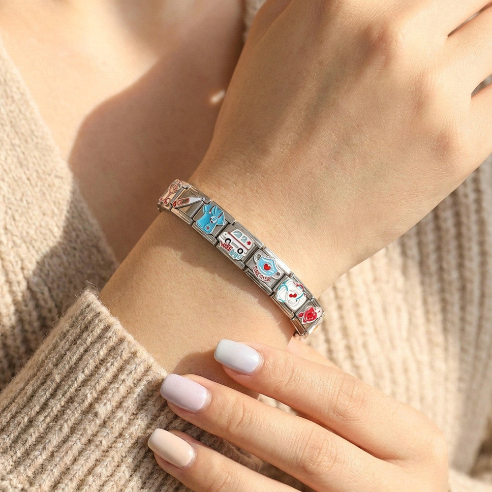 Wholesale Nurse Themed Stainless Steel Modular Bracelet With Ambulance Charm DIY Bangle Gift For Everyday Wear