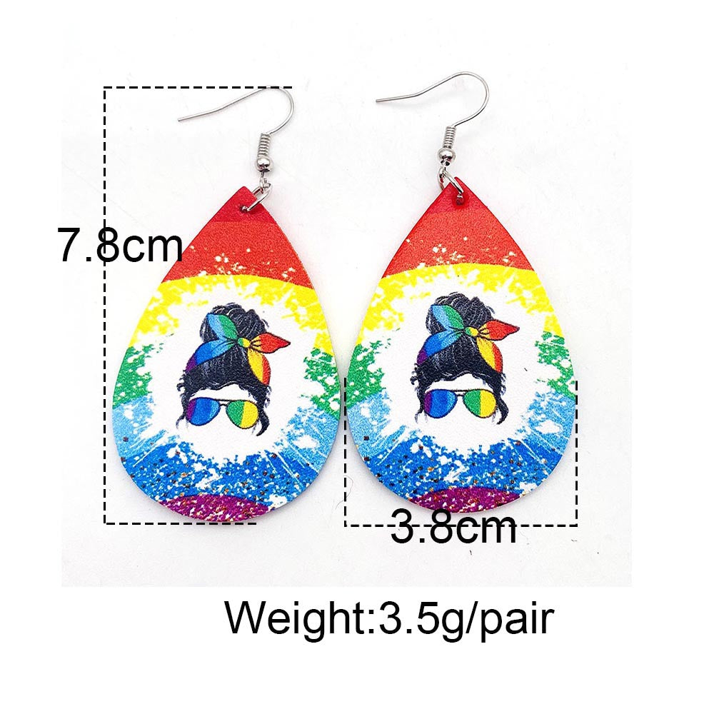 Wholesale wooden stud earrings suit heart-shaped rainbow printed leather earrings