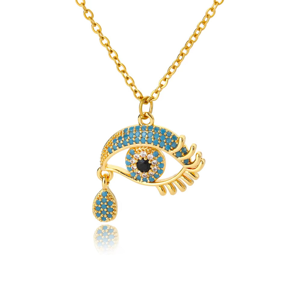 Wholesale  Stainless steel Plated 18K Gold Hand Pendant Blue Zircon  Clavicle Chain