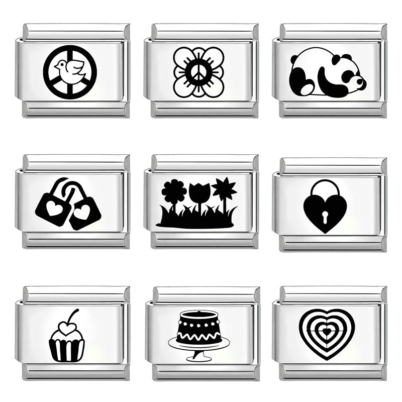 Wholesale Italian modular bracelet 9mm DIY splicing detachable stainless steel cartoon engraving combinable bracelet