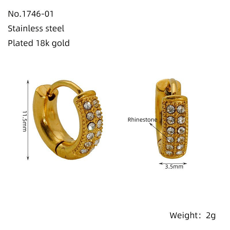 Wholesale Stainless steel round wire earrings  diamond earrings