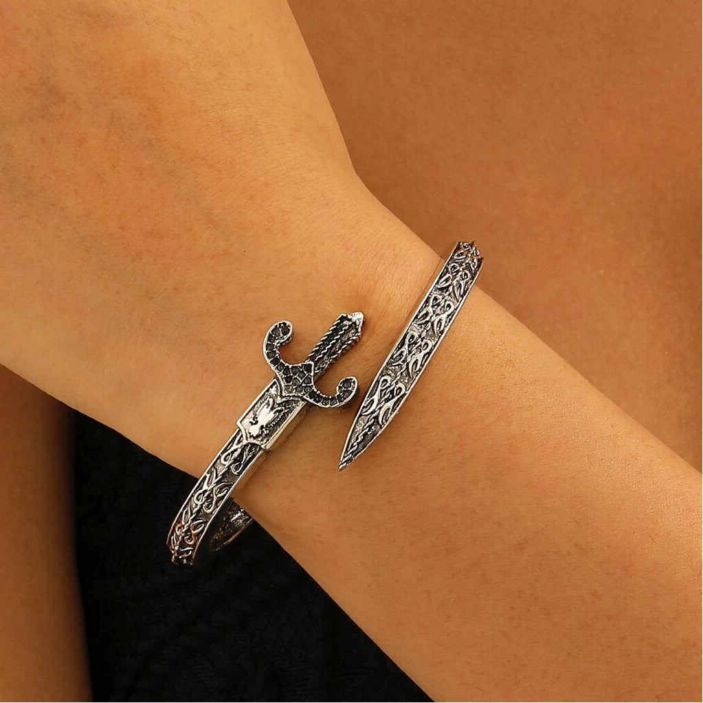 Wholesale Gothic Punk Men S Snake Sword Engraved Cuff Bracelet Ancient Gold Zinc Alloy Jewelry Gift