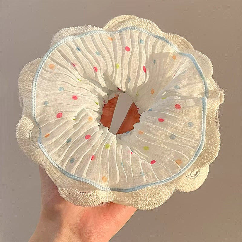 Wholesale Chunky Rainbow Polka Dot Lace Scrunchie Sweet Hair Tie Fashion Accessory Everyday Gift
