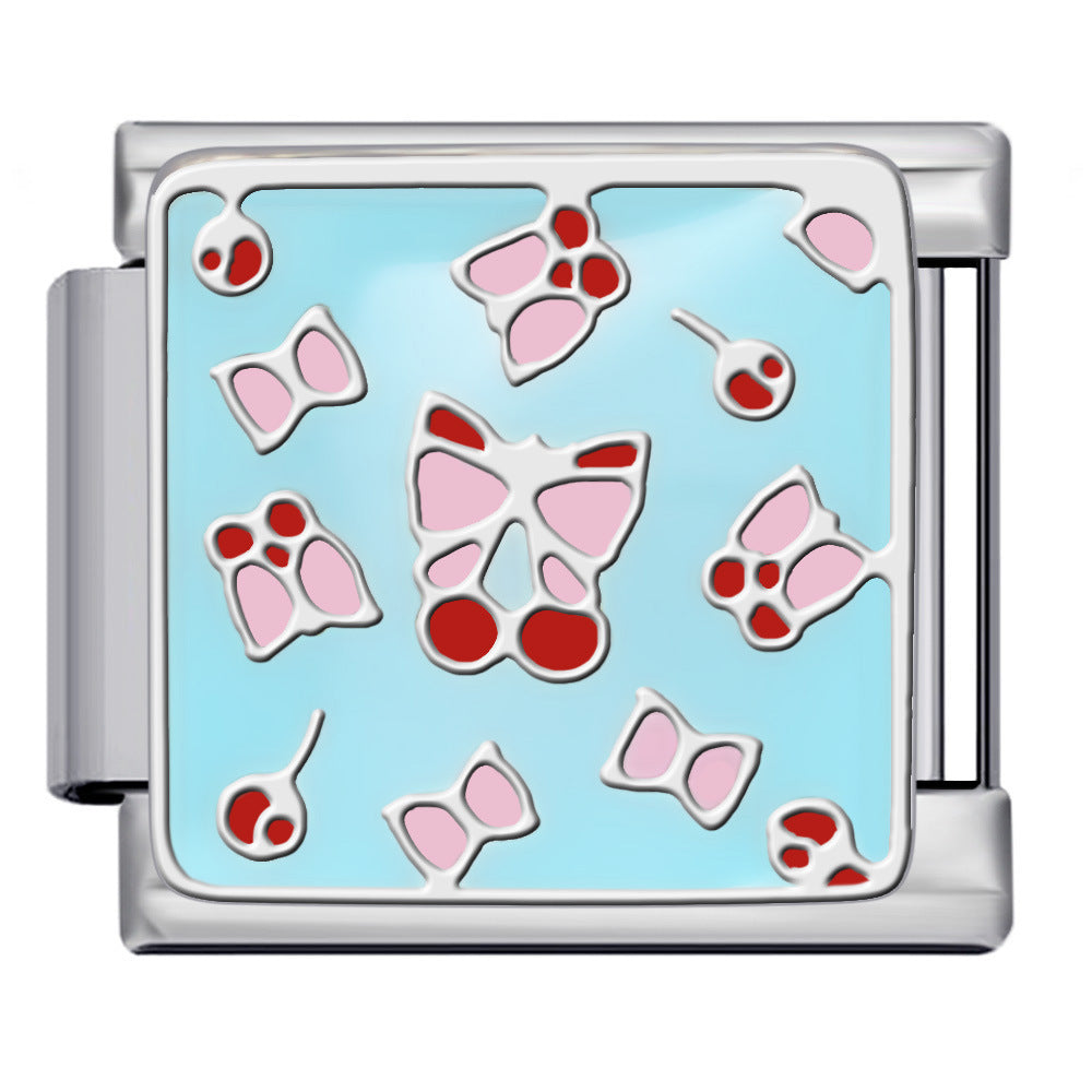 Wholesale 5pcs Italian Charm Bracelet 9mm DIY Splicing Bowknot Cherry Stainless Steel Composable Bracelet