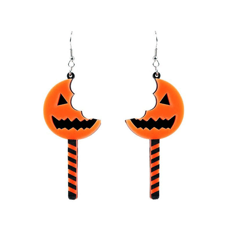 Wholesale Halloween  funny acrylic plate  orange pumpkin lollipop earrings