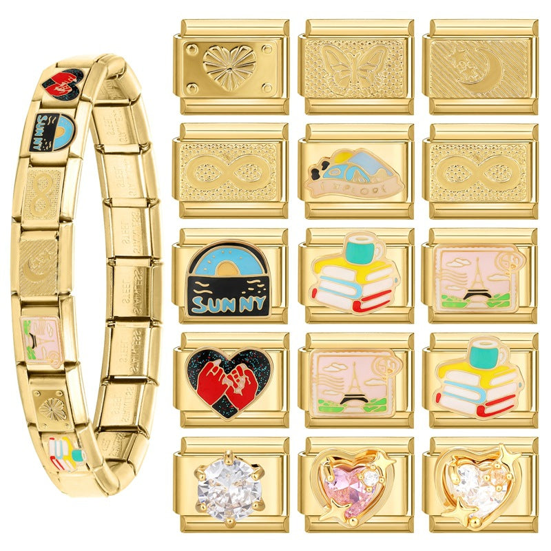 Wholesale Italian Charm Bracelet 9mm DIY Splicing Creative Pattern Stainless Steel Composable Bracelet