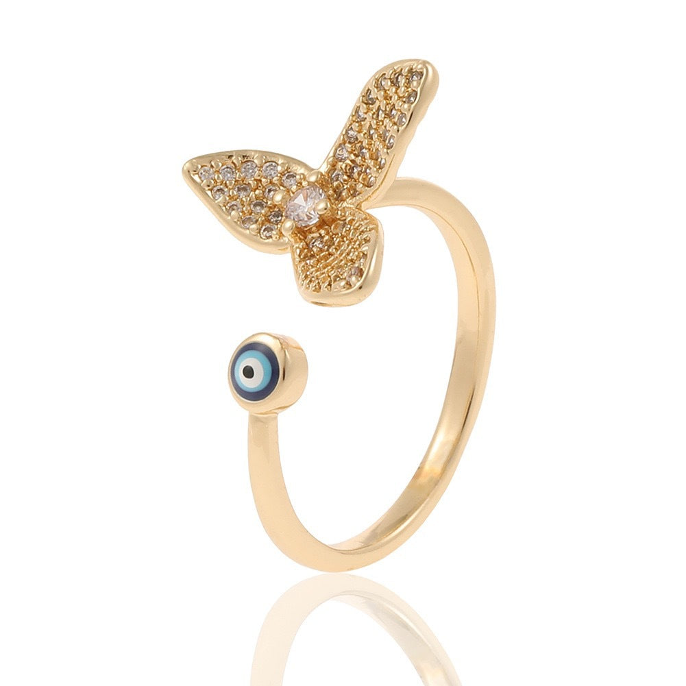 Wholesale Copper-Plated Gold-Tone Devil' s Eye Geometric Open Ring Fashion Jewelry Accessory Boutique Resale