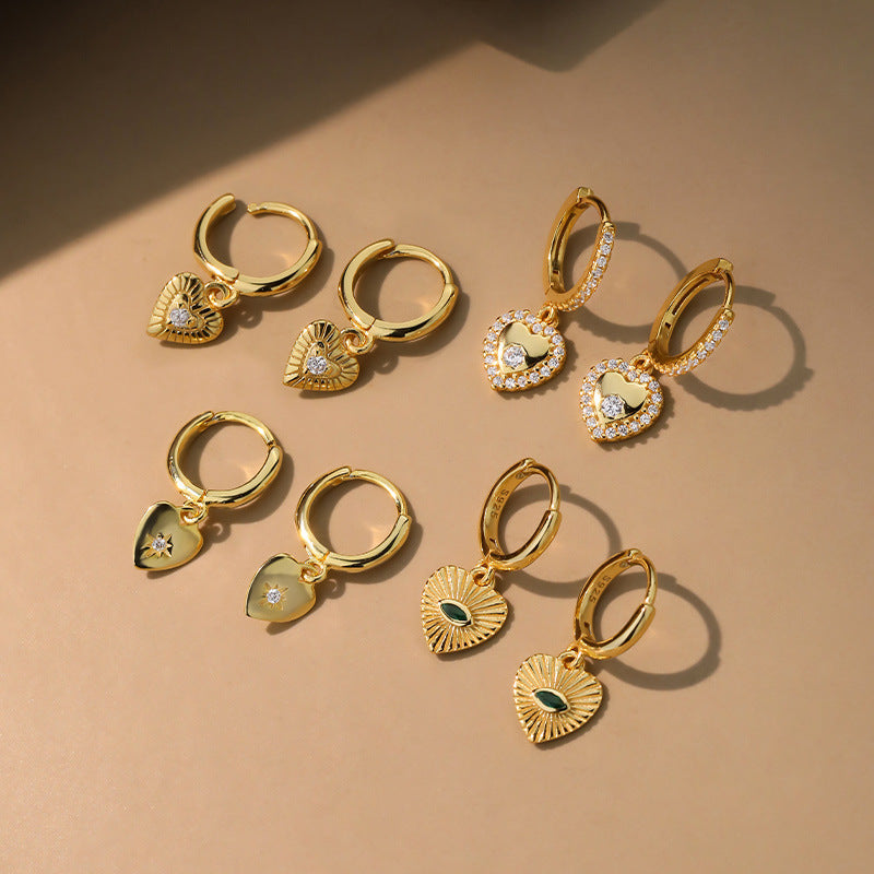 Wholesale s925 silver cute zircon heart earrings