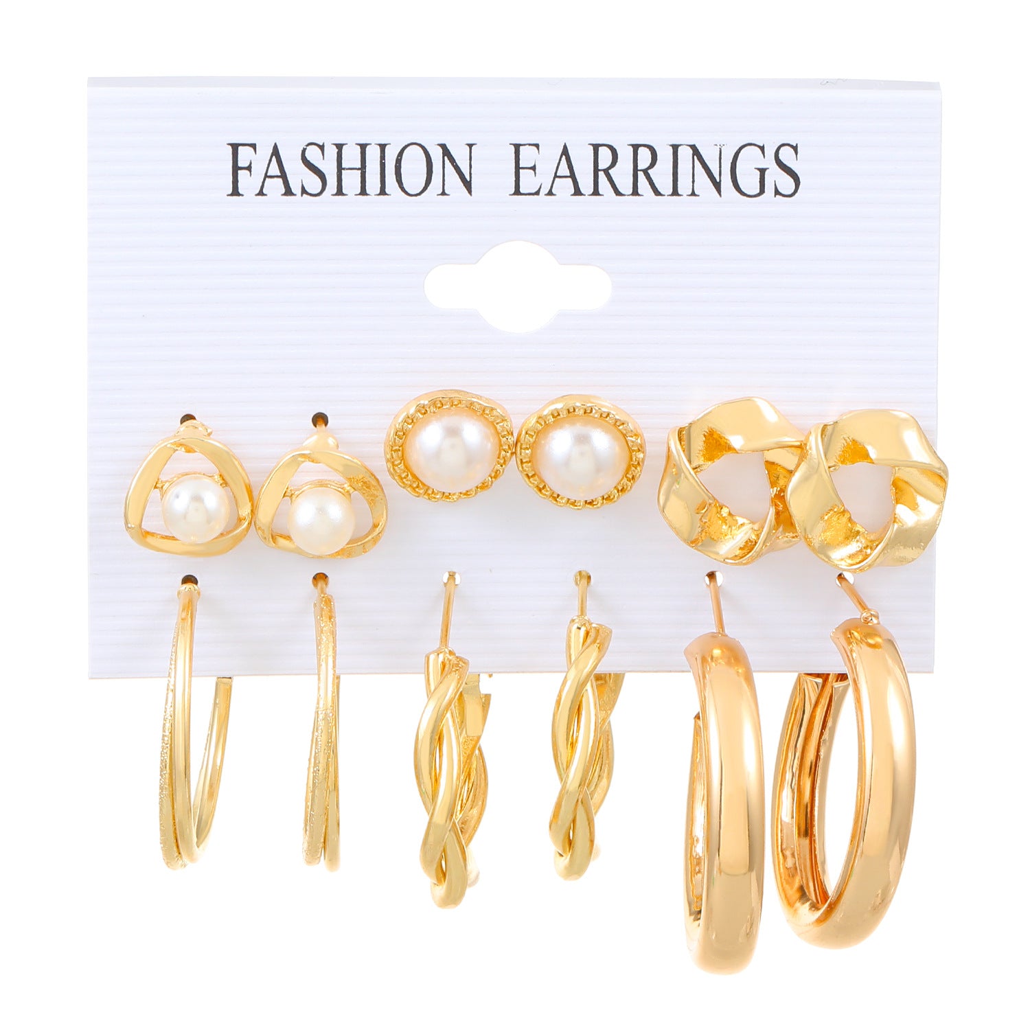 Wholesale Gold Geometric Pearl and Diamond Earrings Sets ACC-ES-MY027