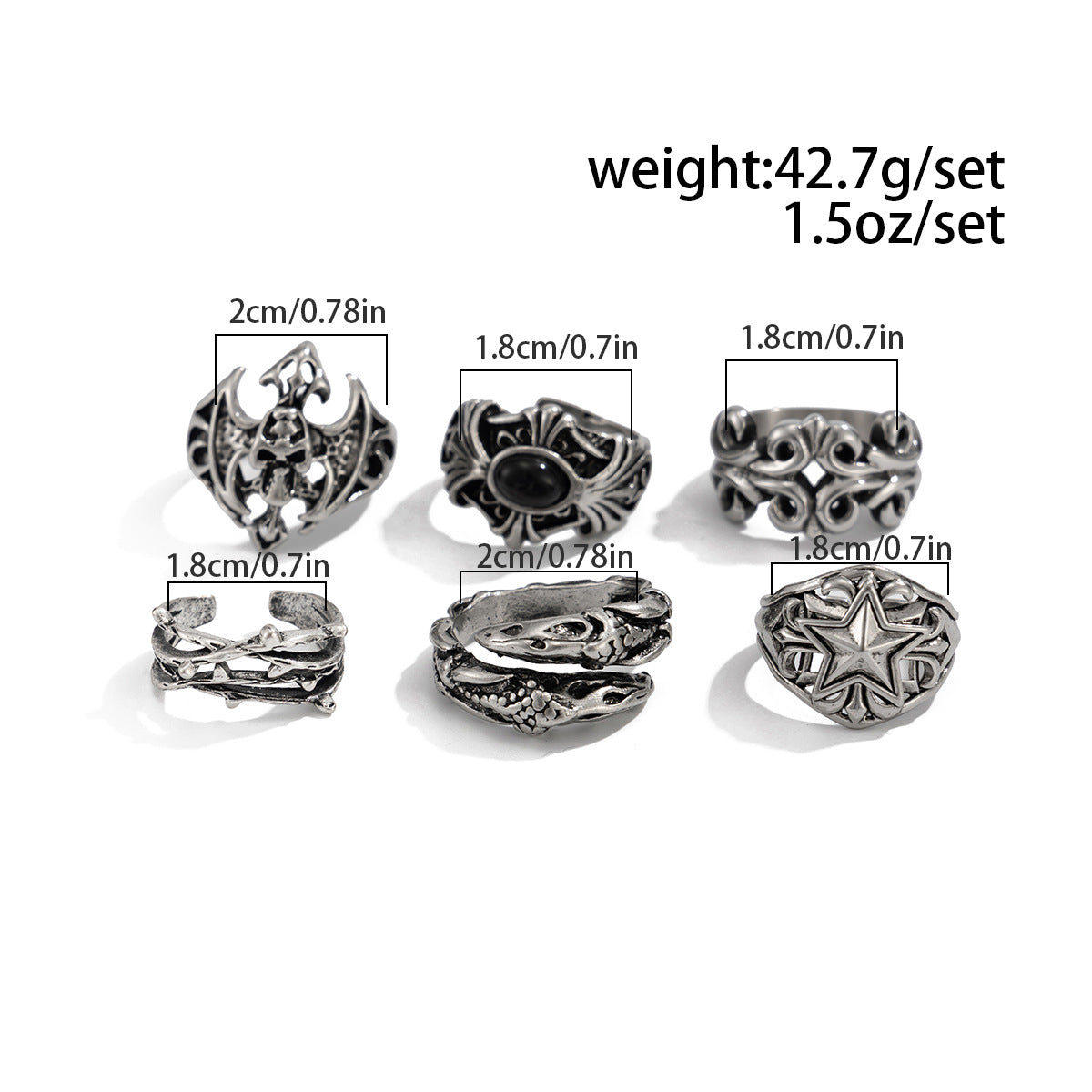 Wholesale Alloy Skull Ring Set Punk Gothic Jewelry Accessory for Men Hip Hop Style