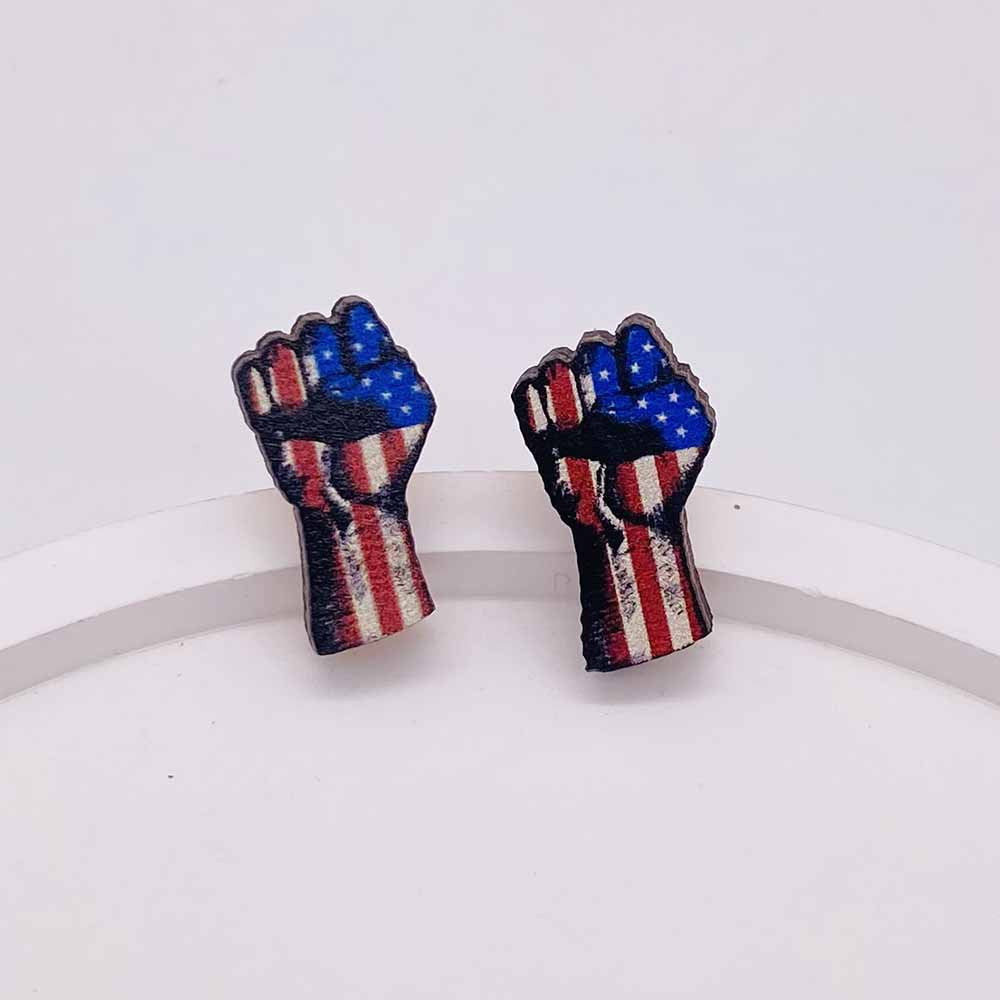 Wholesale American Flag Independence Day Wooden Stud Earrings Heart Shape Pentagram Sunflower Earrings ACC-ES-Cheny007