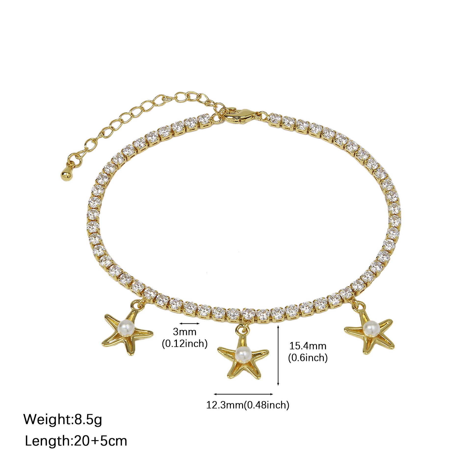 Wholesale Full diamond zircon anklet starfish shell anklet