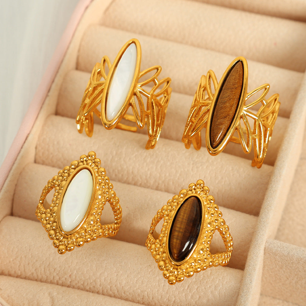Wholesale Bohemian Resort Style Titanium Steel Titanium Steel Tiger Eye Stone Ring Personalized Fashion Open Ring