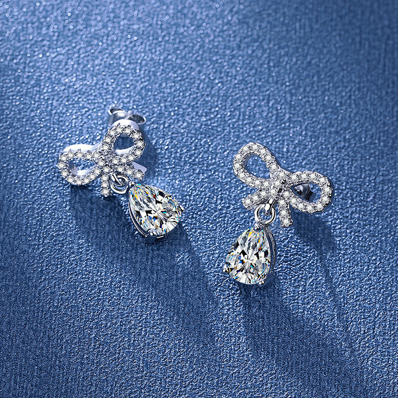 Wholesale Bow Earrings Women' s Tassel Earrings Korean Style Fashion Diamond Drop Jewelry