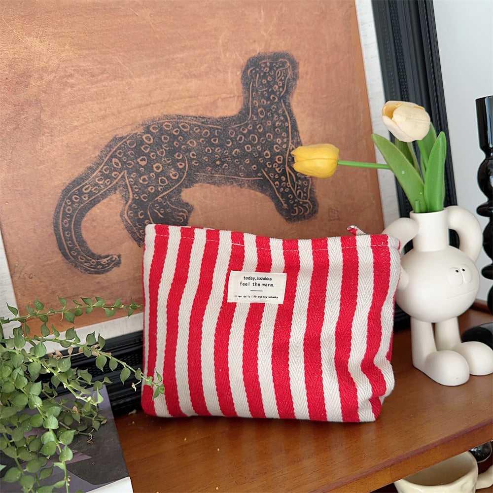 Wholesale Chic Striped Canvas Makeup Bag For Women Large Capacity Portable Toiletry Organizer Everyday Use Great For Resale