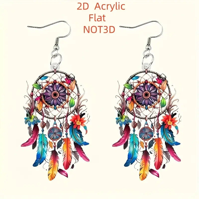 Wholesale  Bohemian Dream Catcher Pattern Flat Acrylic Earrings