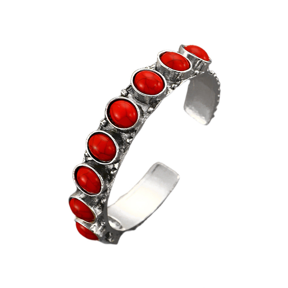 Wholesale Vintage Bohemian Bangle with Open Design and Turquoise Inlay