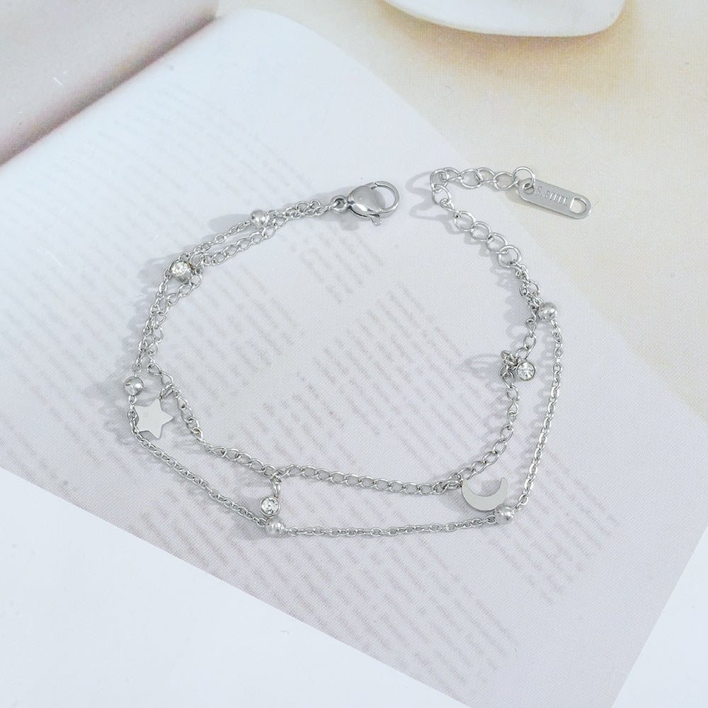 Wholesale Star Moon Double Layer Bracelet Titanium Steel Electroplating Gift Jewelry Accessory