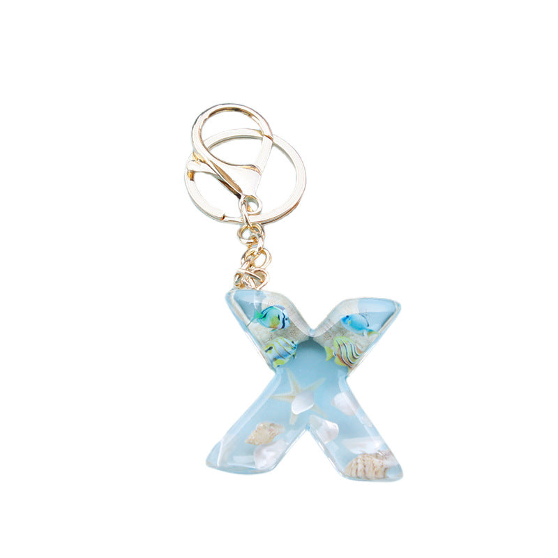 Wholesale Ocean tropical fish 26 English letters epoxy resin keychain