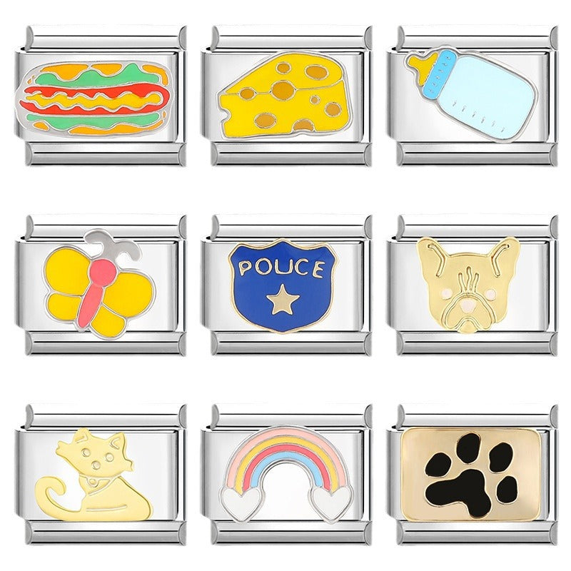 Wholesale  Italian Charm Bracelet 9mm DIY Splicing Removable Cartoon Food Stainless Steel Composable Bracelet