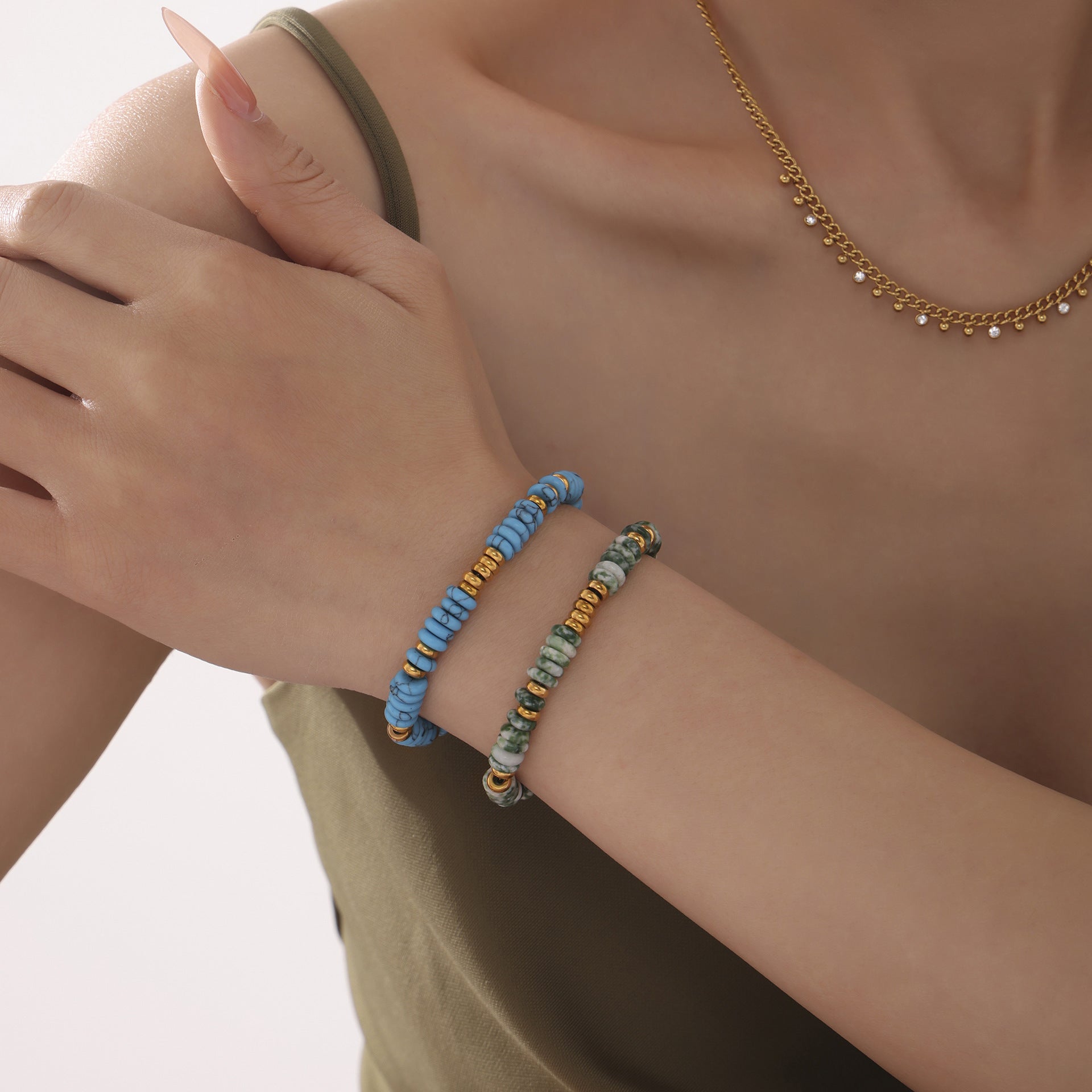 Wholesale Titanium Steel  Natural Stone Abacus Beads Bracelet