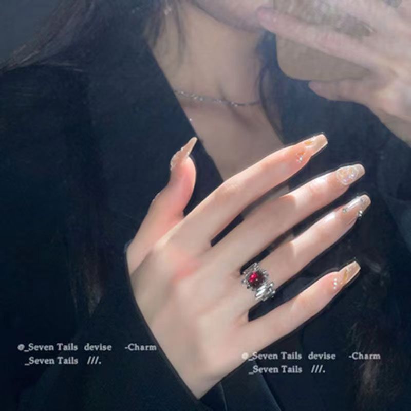 Wholesale Trendy Geometric Red Stone Open Ring For Women Alloy Fashion Accessory Everyday Wear