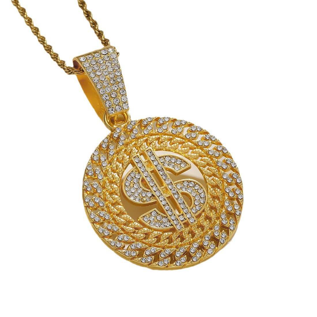 Wholesale 2pcs Hip-hop Style US Dollar Pendant Necklace Men's Diamond Cuban Chain Men Necklaces ACC-NE-MeiWeite009