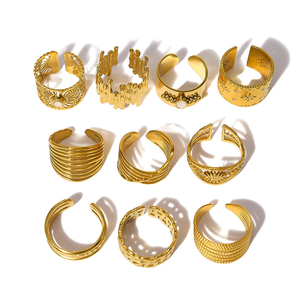 Wholesale  irregular trendy ring non-fading titanium steel plated 18K gold open ring