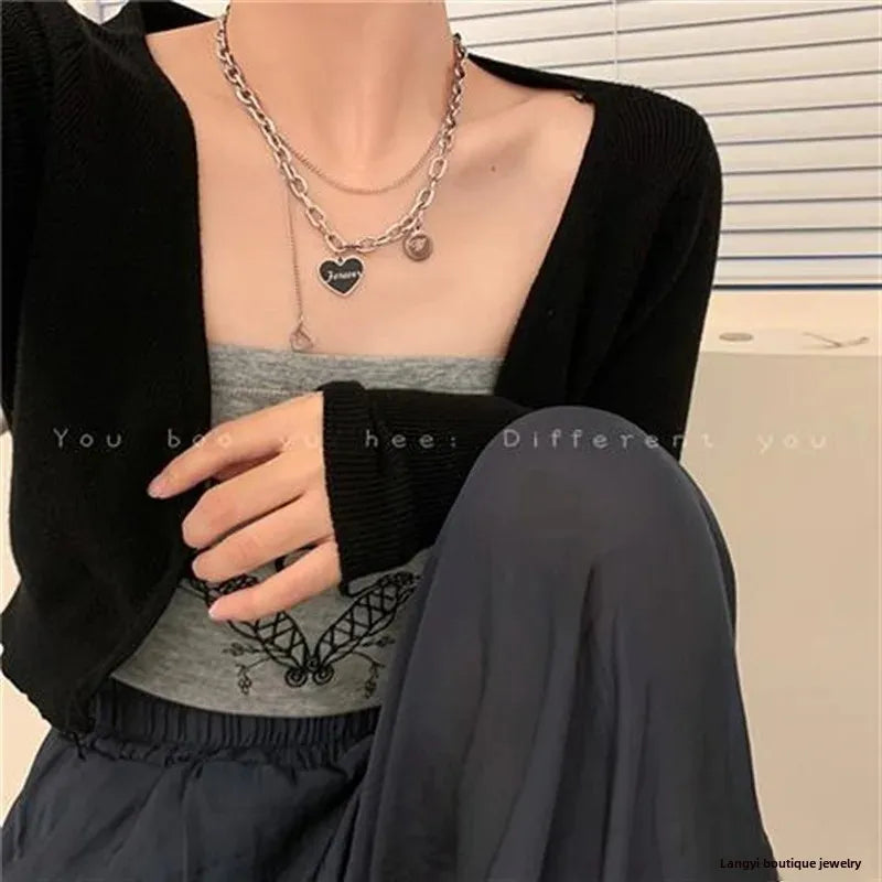 Wholesale Luxury Marble Heart Double Layer Necklace