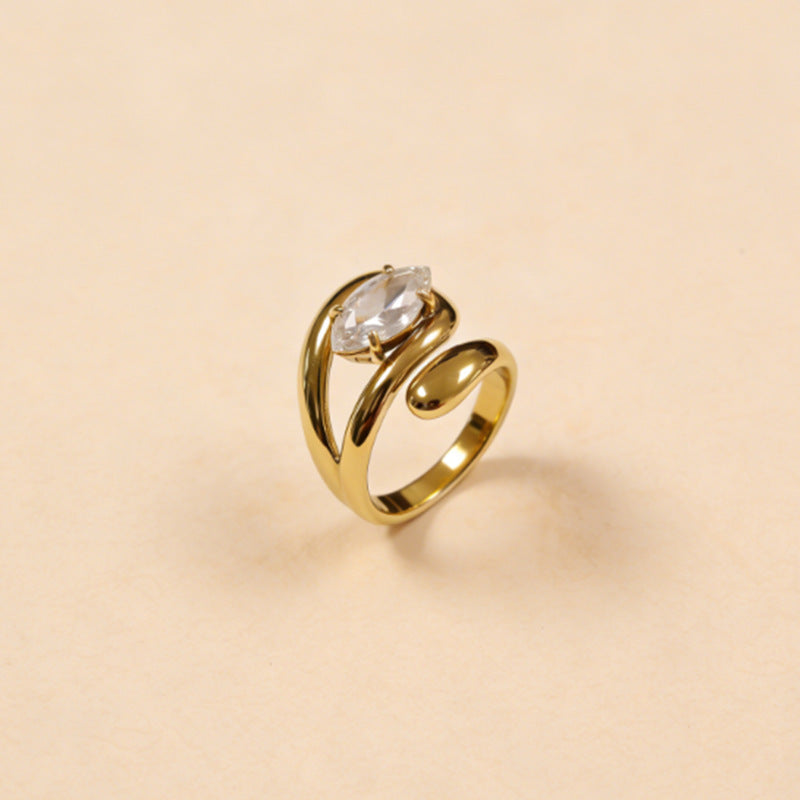 Wholesale Light Luxury Titanium Steel Open Ring with Zircon Inlay and Linear Design