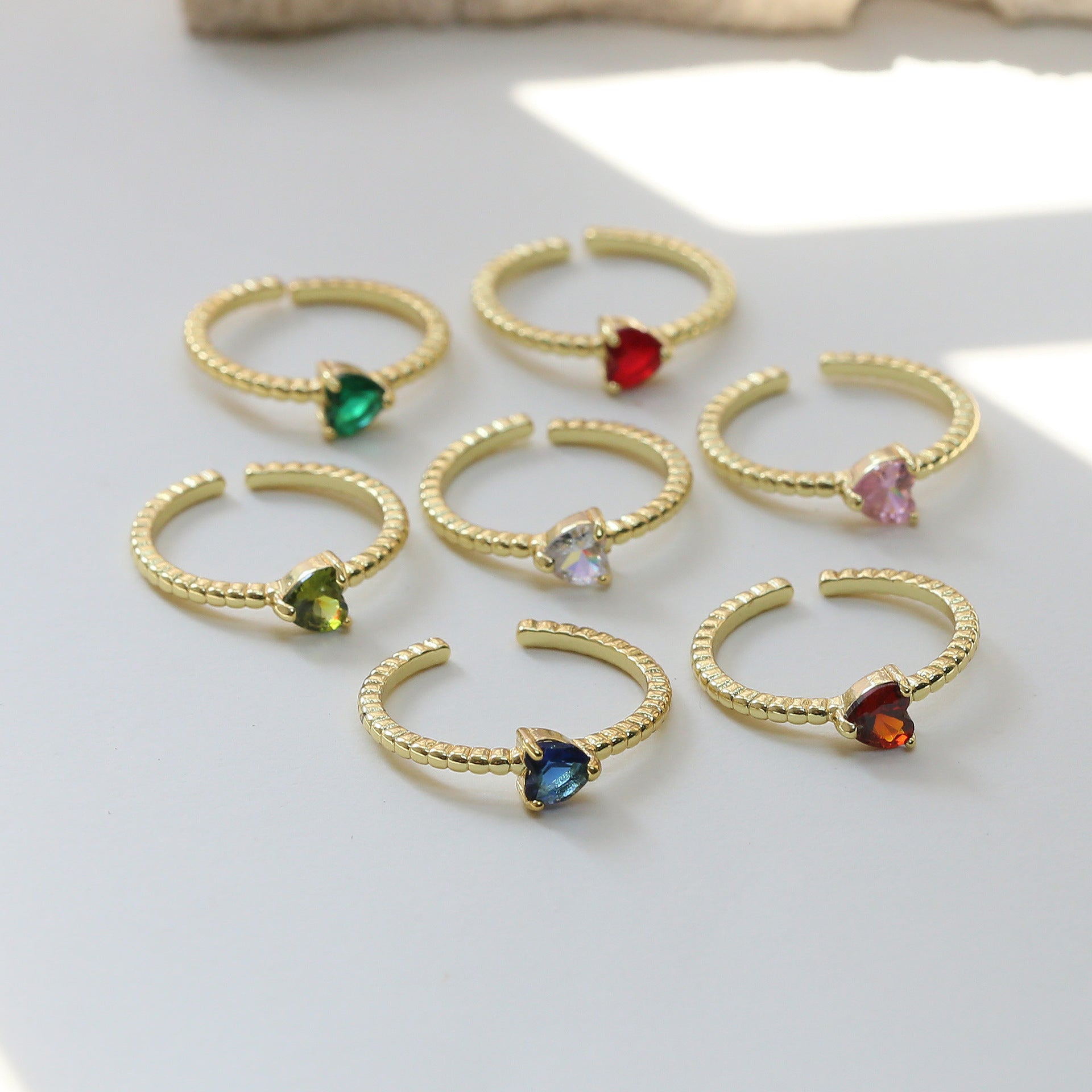 Wholesale brass color zirconium love heart-shaped ladies open ring