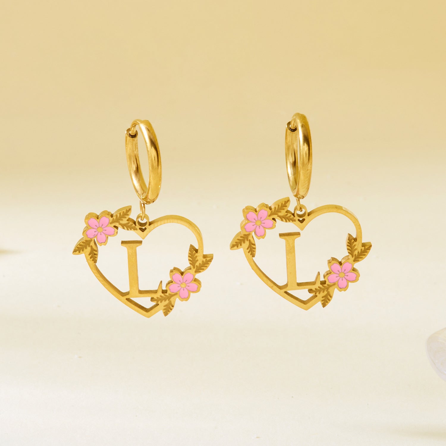 Wholesale  Stainless Steel Heart Letter Earrings