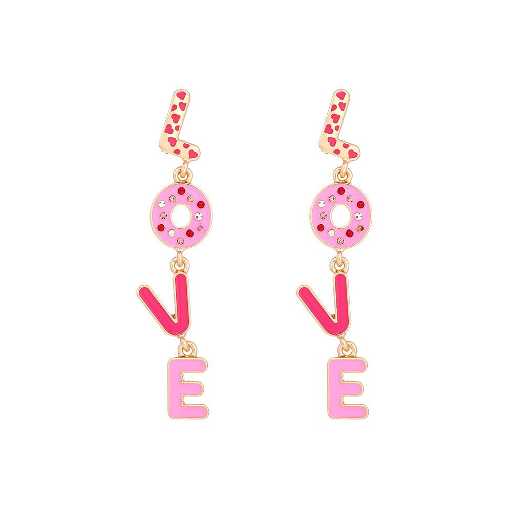 Wholesale Valentine's Day pink water drop oil Love English letter earrings