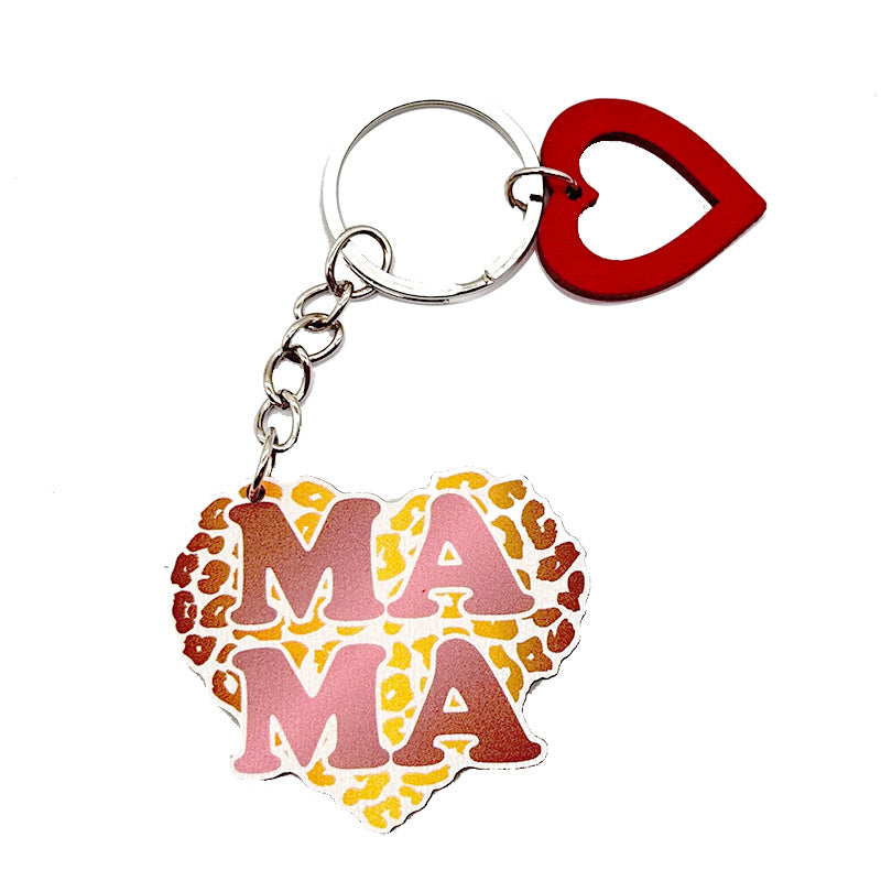 Wholesale Heart Shape MAMA Wooden Keychain ACC-KC-TuoYi009