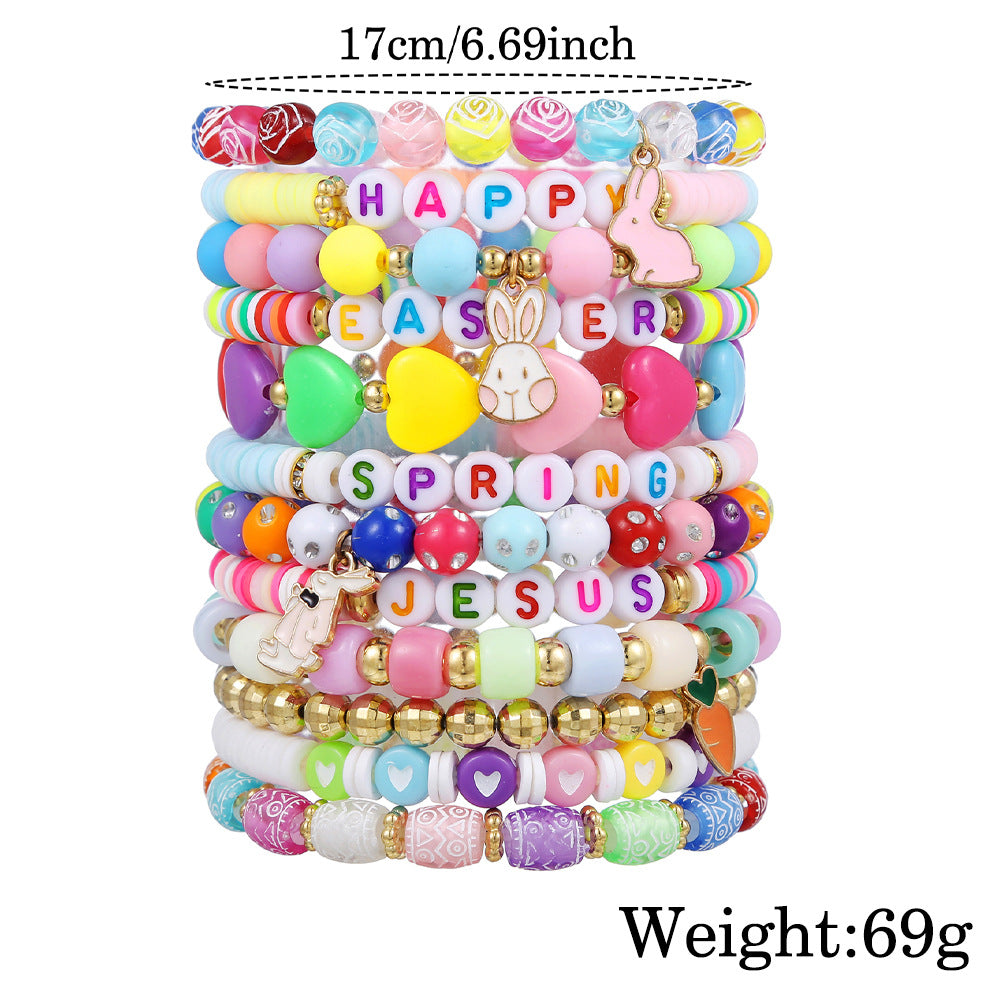 Wholesale Easter cute bunny beads bracelet suit