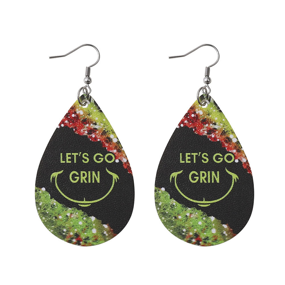 Wholesale St. Patrick's Day Crystal Double Sided PU Leather Earrings ACC-ES-ChuLian089