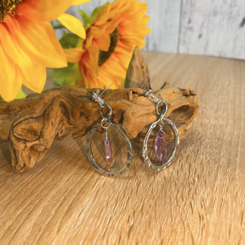 Wholesale Bohemian retro round stitching purple water drop resin alloy earrings