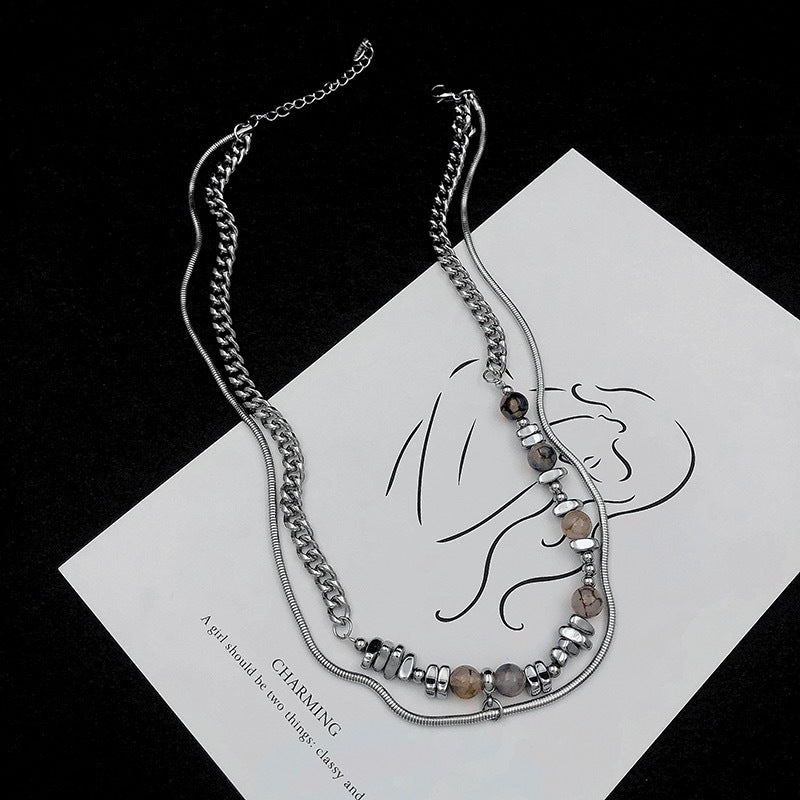 Wholesale Irregular stone stitching chain broken silver special-shaped stone snake bone chain