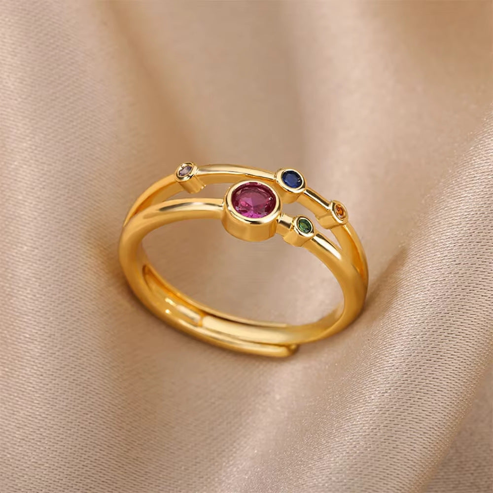 Wholesale Cross-border Light Luxury Retro Style Green Zircon Open Ring 18K Gold Plated Emerald High-grade Finger Ring Jewelry
