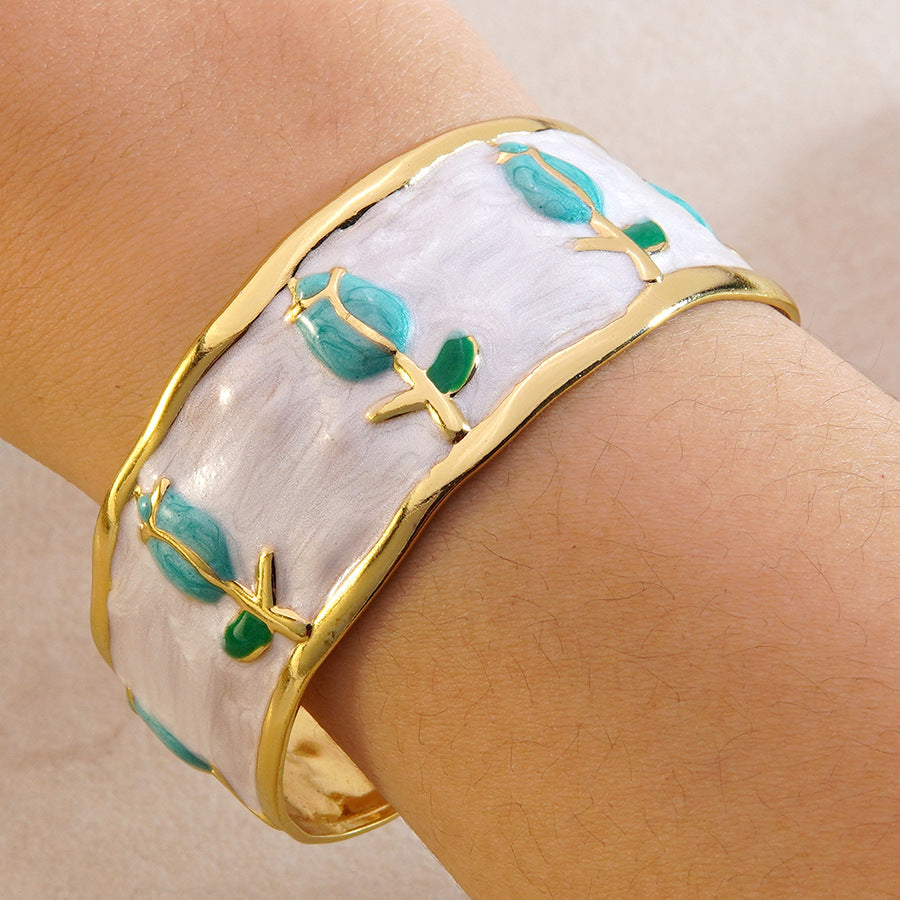 Wholesale Fashion Stainless Steel Tulip Drip Oil Open Bracelet Jewelry Accessory