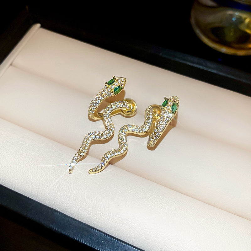Wholesale  Silver Needle Zircon Snake Earrings