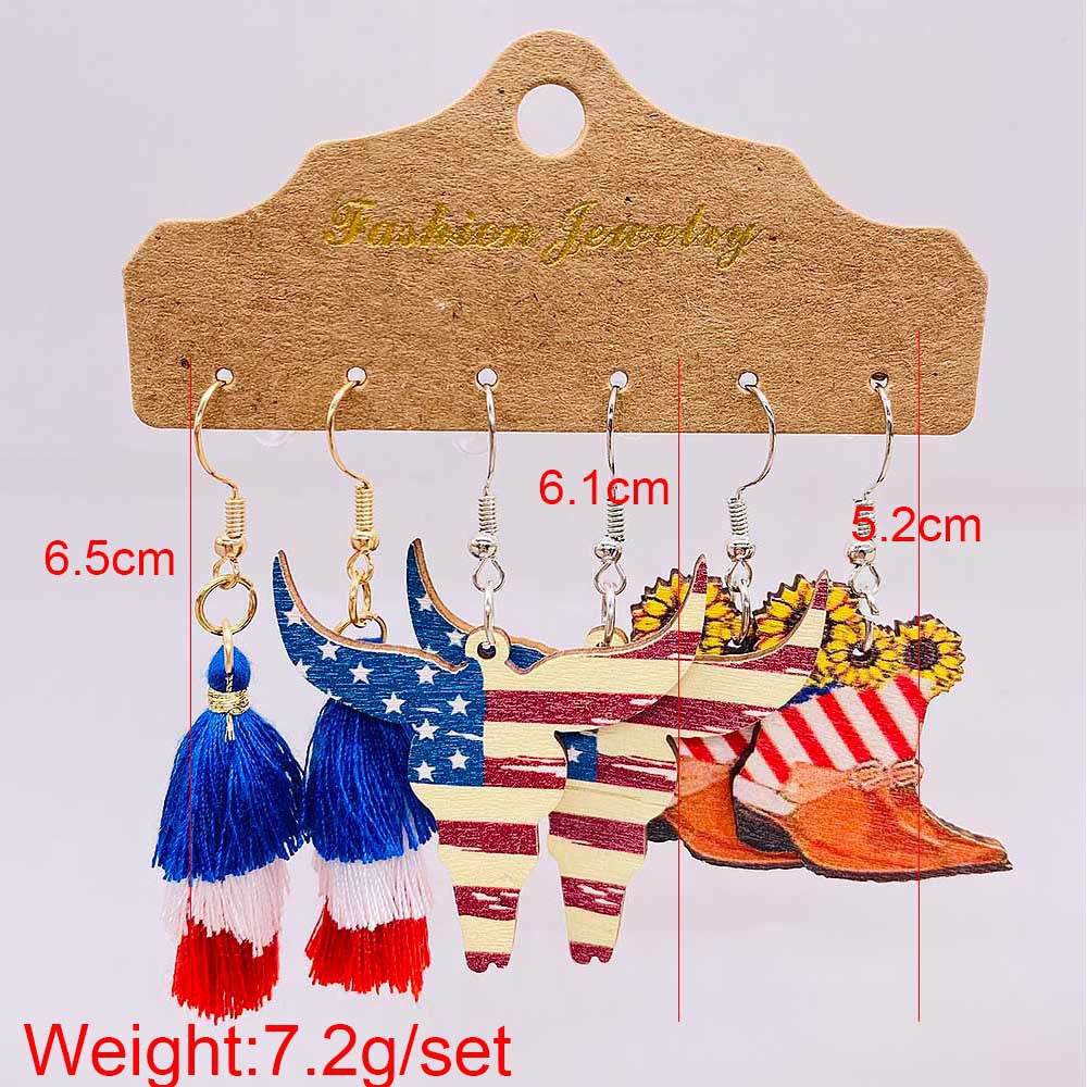 Wholesale 3 Pairs of One Card Independence Day Earrings Set