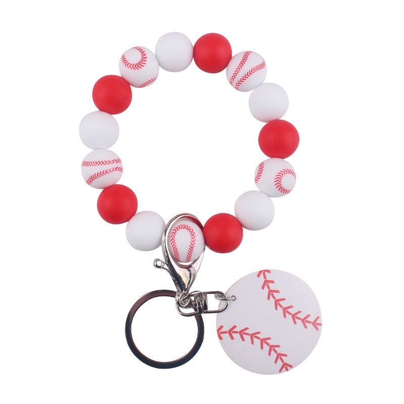 Wholesale ball printed wood chip accessories creative DIY silicone beads beaded bracelet keychain